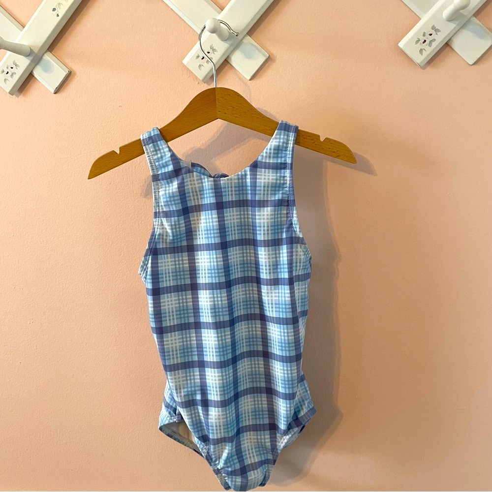 Minnow Blue and White Checkered Swimsuit One Piece Size 5/6T